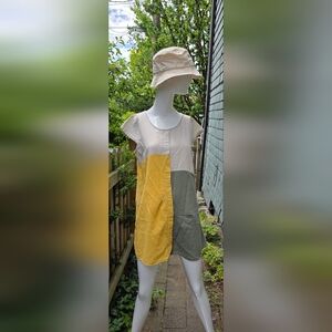 Colourblock Linen/cotton top In Muted Green, Yellow And Cream MED.